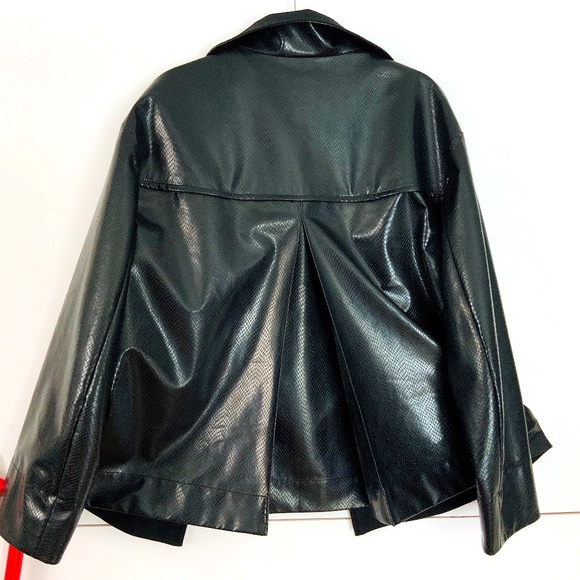 NWT Akris Punto Black Faux Snakeskin High Collar Jacket Sz 10 - Picture 9 of 16